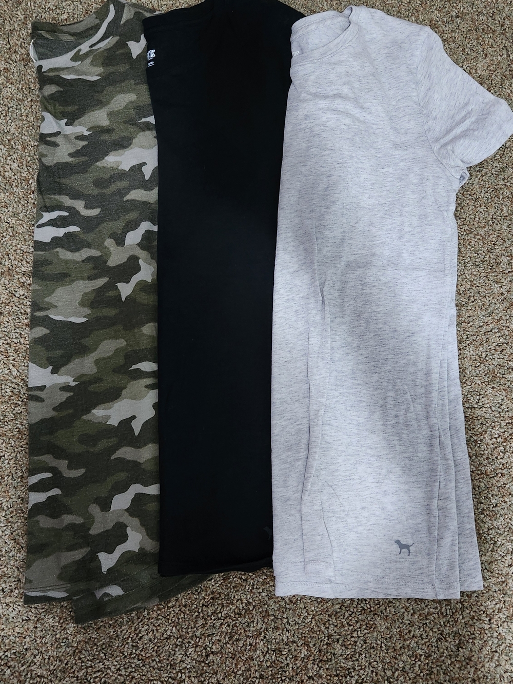 Victoria Secret PINK Casual Tee Trio - Camo, Black & Light Gray